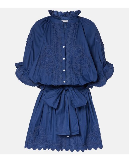 Juliet Dunn Embroidered cotton poplin minidress in Blue | Stylemi