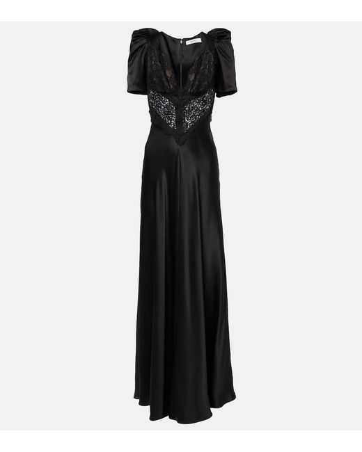 chinese dress ladies White Silk Satin Dress With Beaded Tulle And Lace Trim Detail