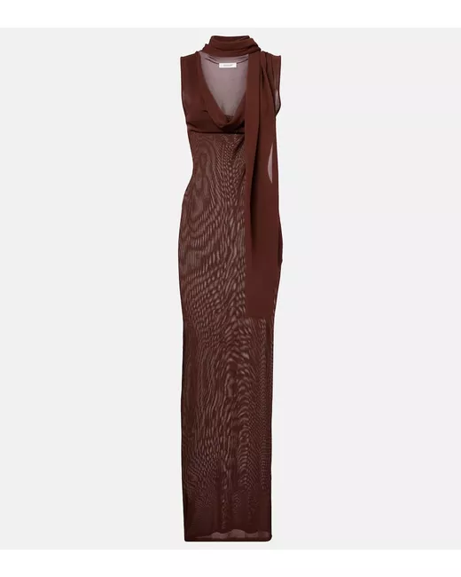 Aya Muse Draped scarf-detail midi dress in Brown | Stylemi