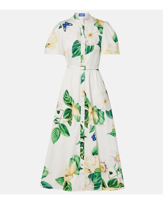 Leo Lin Bianca floral cotton shirt dress in White | Stylemi