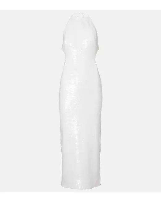 The New Arrivals Ilkyaz Ozel Cindy sequined halterneck midi dress in White  | Stylemi
