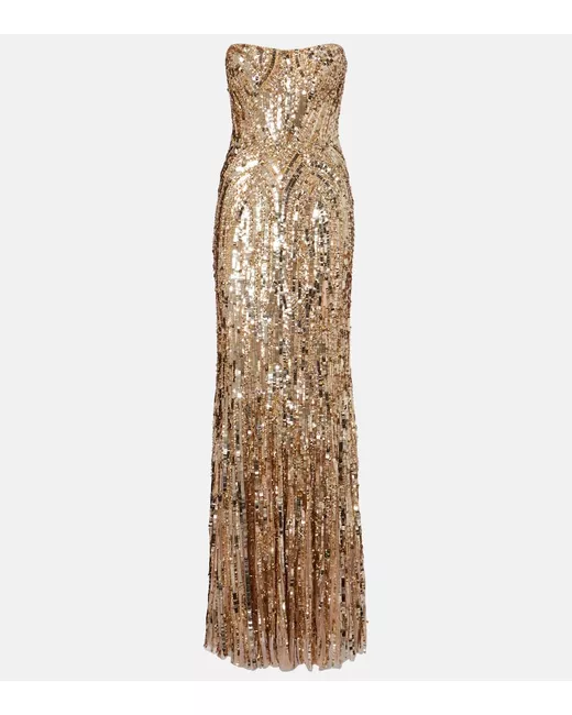 Jenny Packham Euphoria sequined gown in Golden | Stylemi