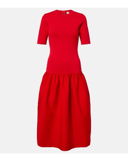 strapless open back dress Parida Red Poplin Drop-Waist Midi Dress With Peplum Hem – Club L London main image 0