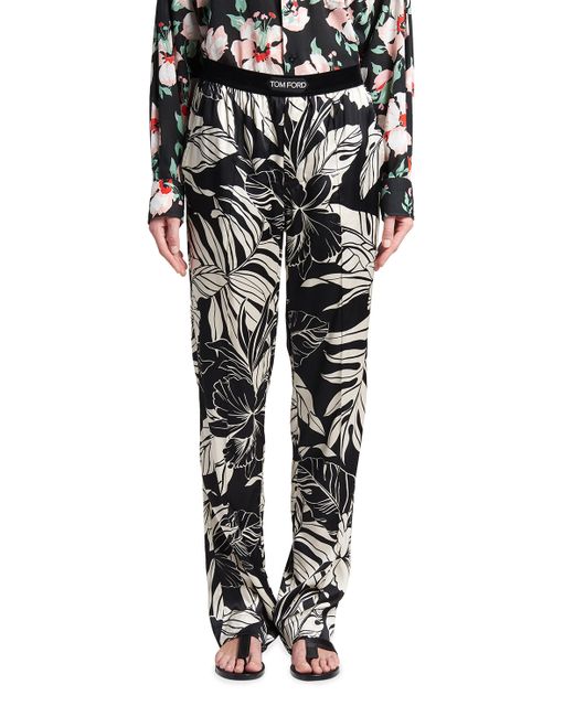 Tom Ford Hibiscus-Print Silk Pajama Pants in Black | Stylemi