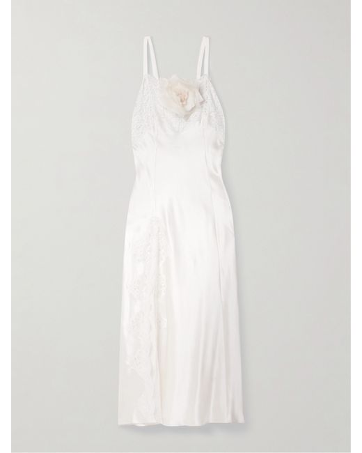 Rodarte Floral lace-trimmed silk midi dress in Black | Stylemi